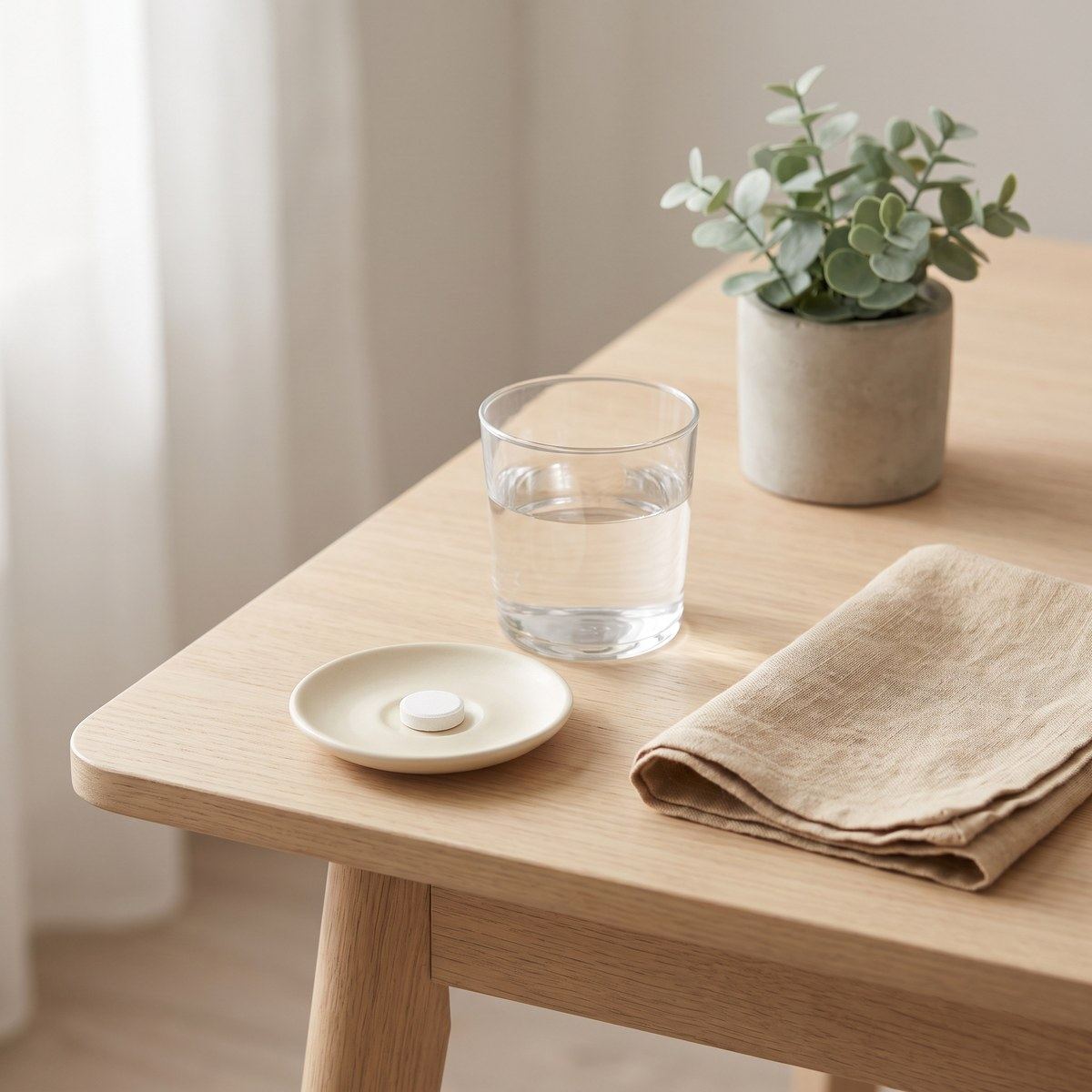 Schilddrüsentablette mit einem Glas Wasser am Morgen